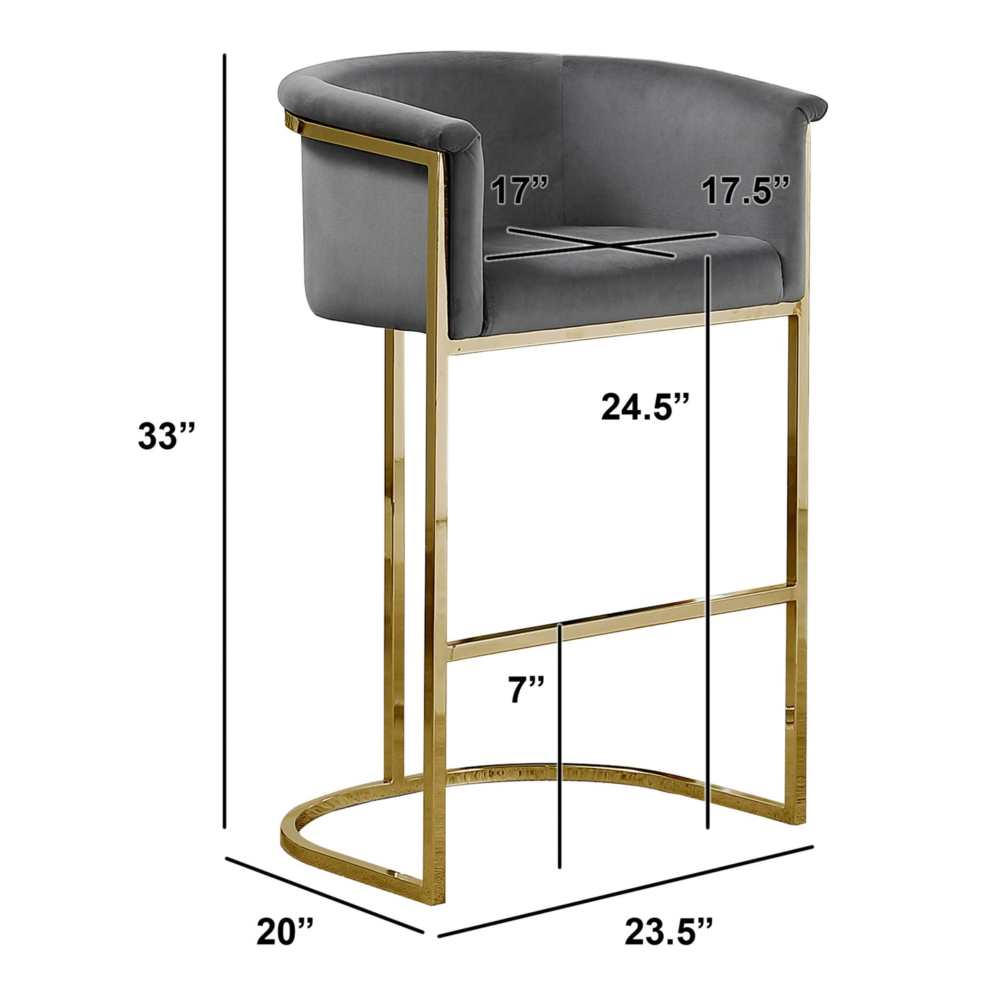 CH210-CH220: Modern Velvet 24" Counter Height Chair with Chrome Legs (Set of 1)