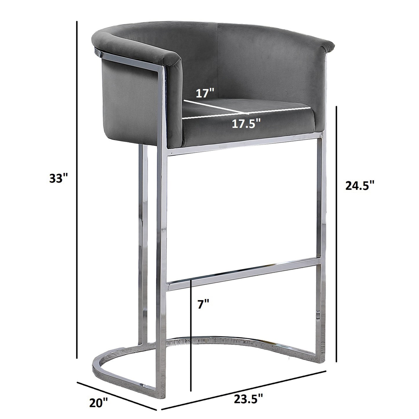 CH210-CH220: Modern Velvet 24" Counter Height Chair with Chrome Legs (Set of 1)
