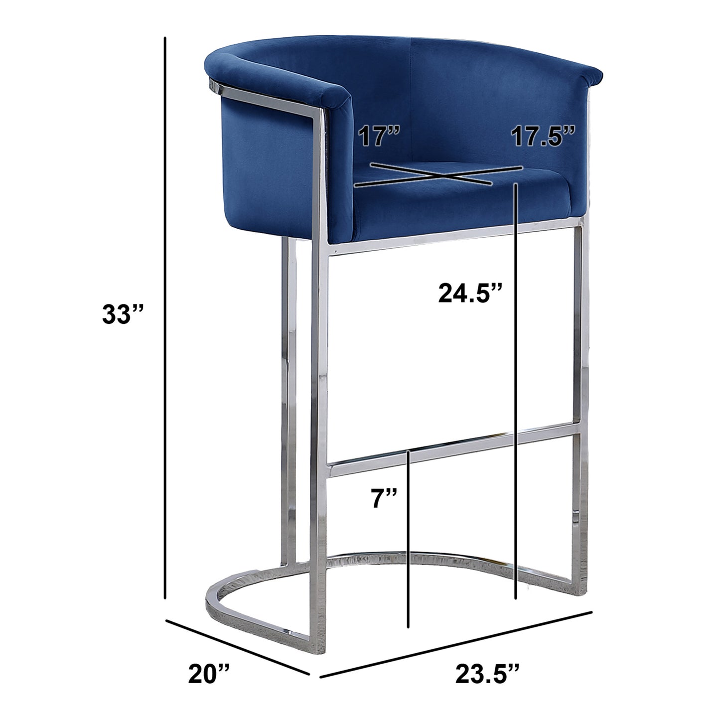 CH210-CH220: Modern Velvet 24" Counter Height Chair with Chrome Legs (Set of 1)