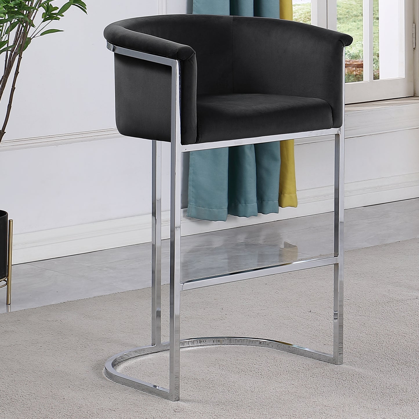 CH210-CH220: Modern Velvet 24" Counter Height Chair with Chrome Legs (Set of 1)