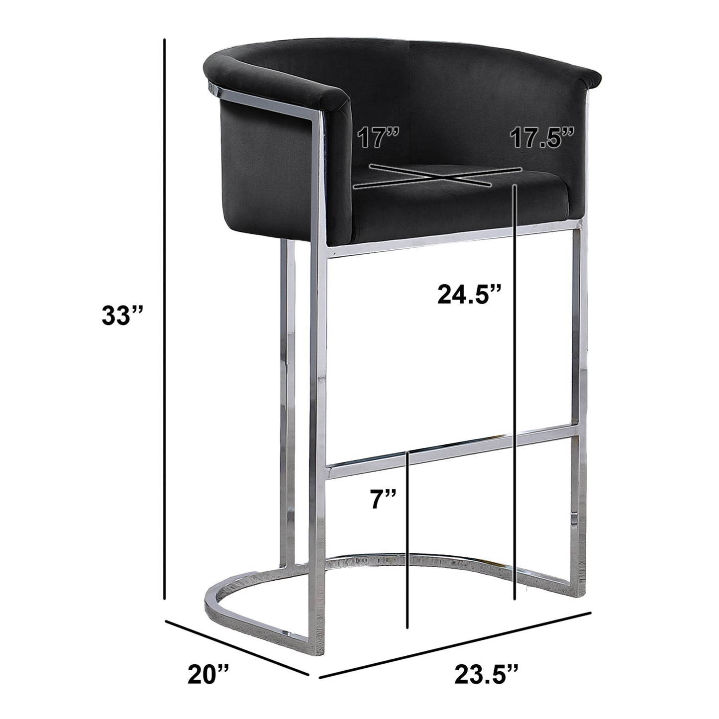CH210-CH220: Modern Velvet 24" Counter Height Chair with Chrome Legs (Set of 1)