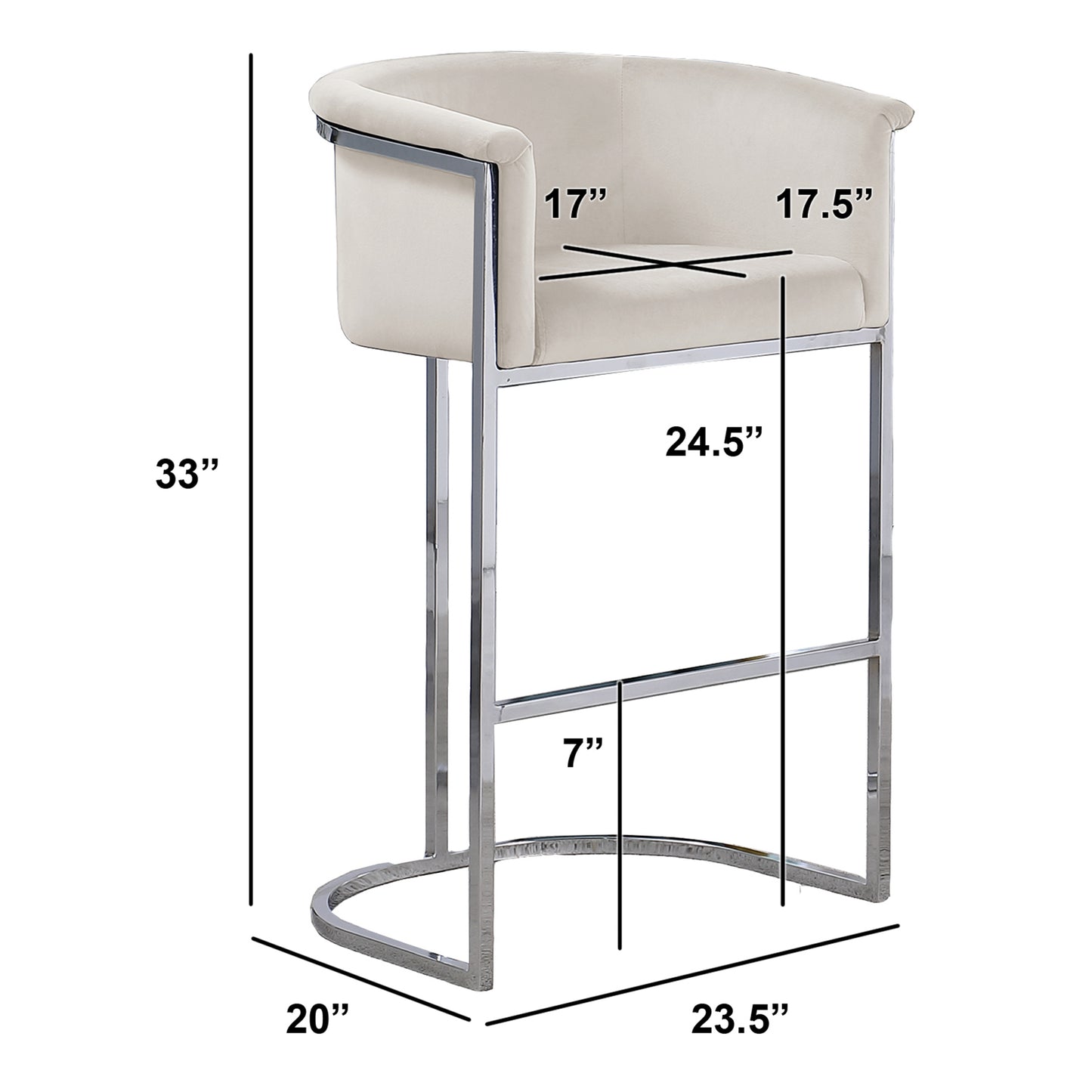 CH210-CH220: Modern Velvet 24" Counter Height Chair with Chrome Legs (Set of 1)