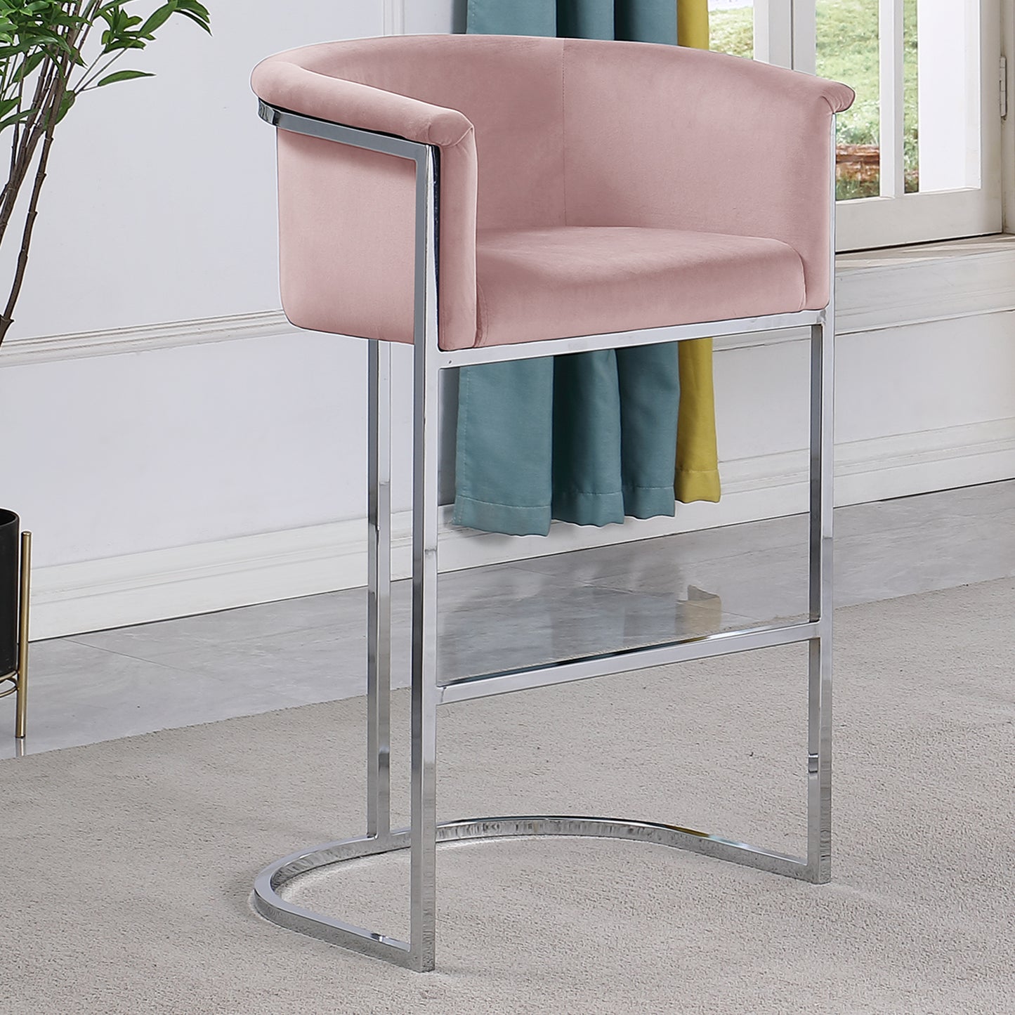 CH210-CH220: Modern Velvet 24" Counter Height Chair with Chrome Legs (Set of 1)