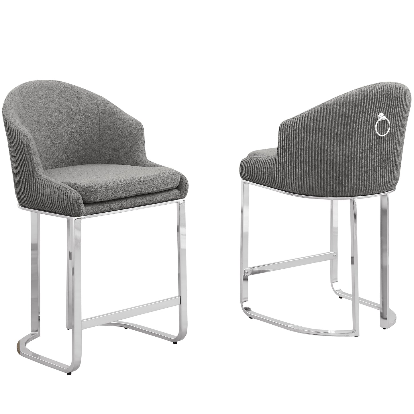 SC370-7, CH370-7, & BS370-7: Modern Teddy Upholstered Chairs with Chrome Finish Legs & Decorative Back Ring Handle (Set of 2)