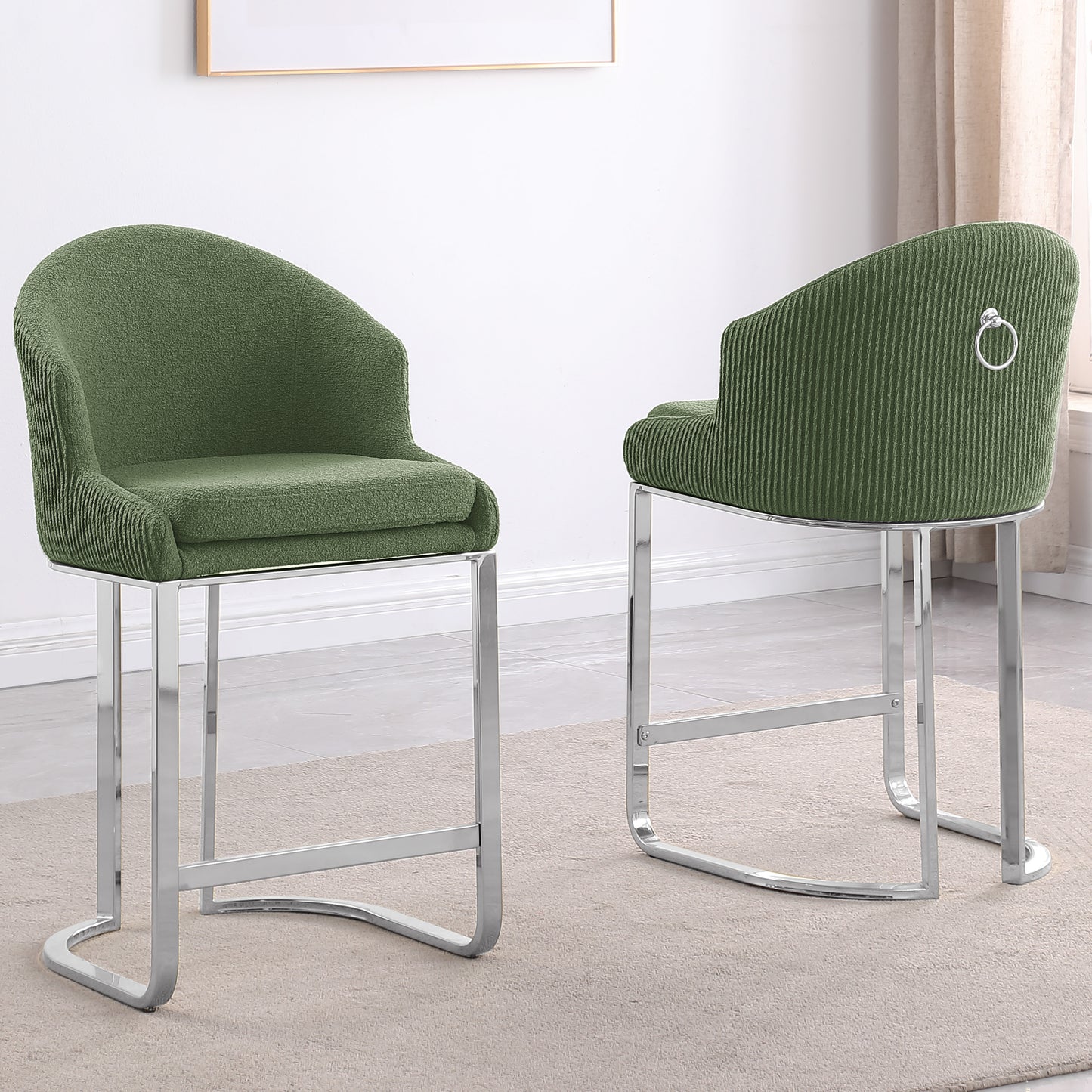 SC370-7, CH370-7, & BS370-7: Modern Teddy Upholstered Chairs with Chrome Finish Legs & Decorative Back Ring Handle (Set of 2)