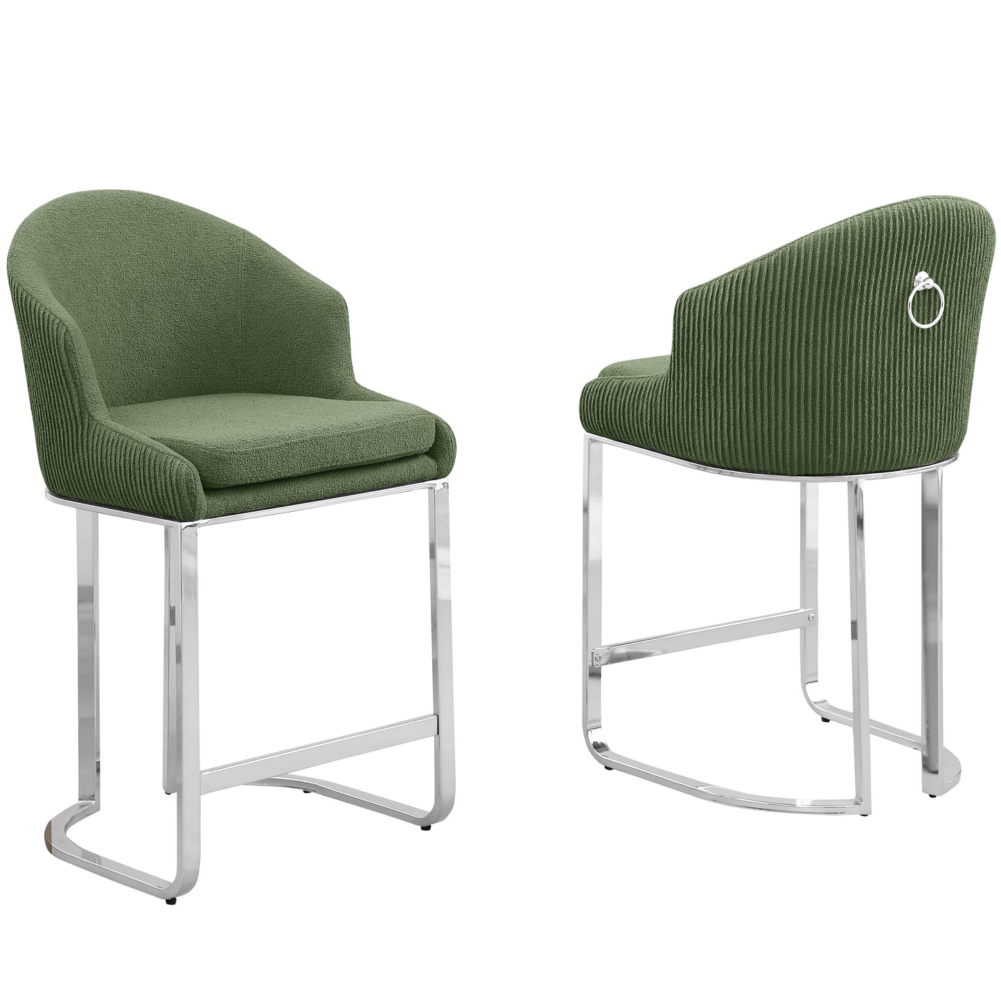 SC370-7, CH370-7, & BS370-7: Modern Teddy Upholstered Chairs with Chrome Finish Legs & Decorative Back Ring Handle (Set of 2)