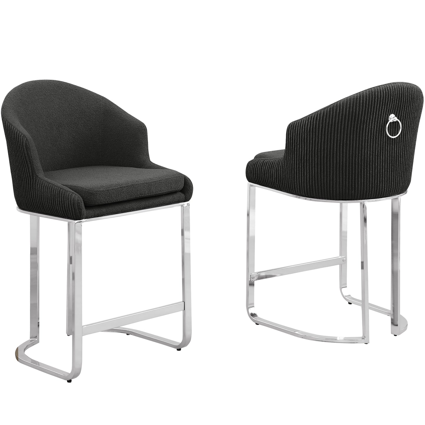 SC370-7, CH370-7, & BS370-7: Modern Teddy Upholstered Chairs with Chrome Finish Legs & Decorative Back Ring Handle (Set of 2)