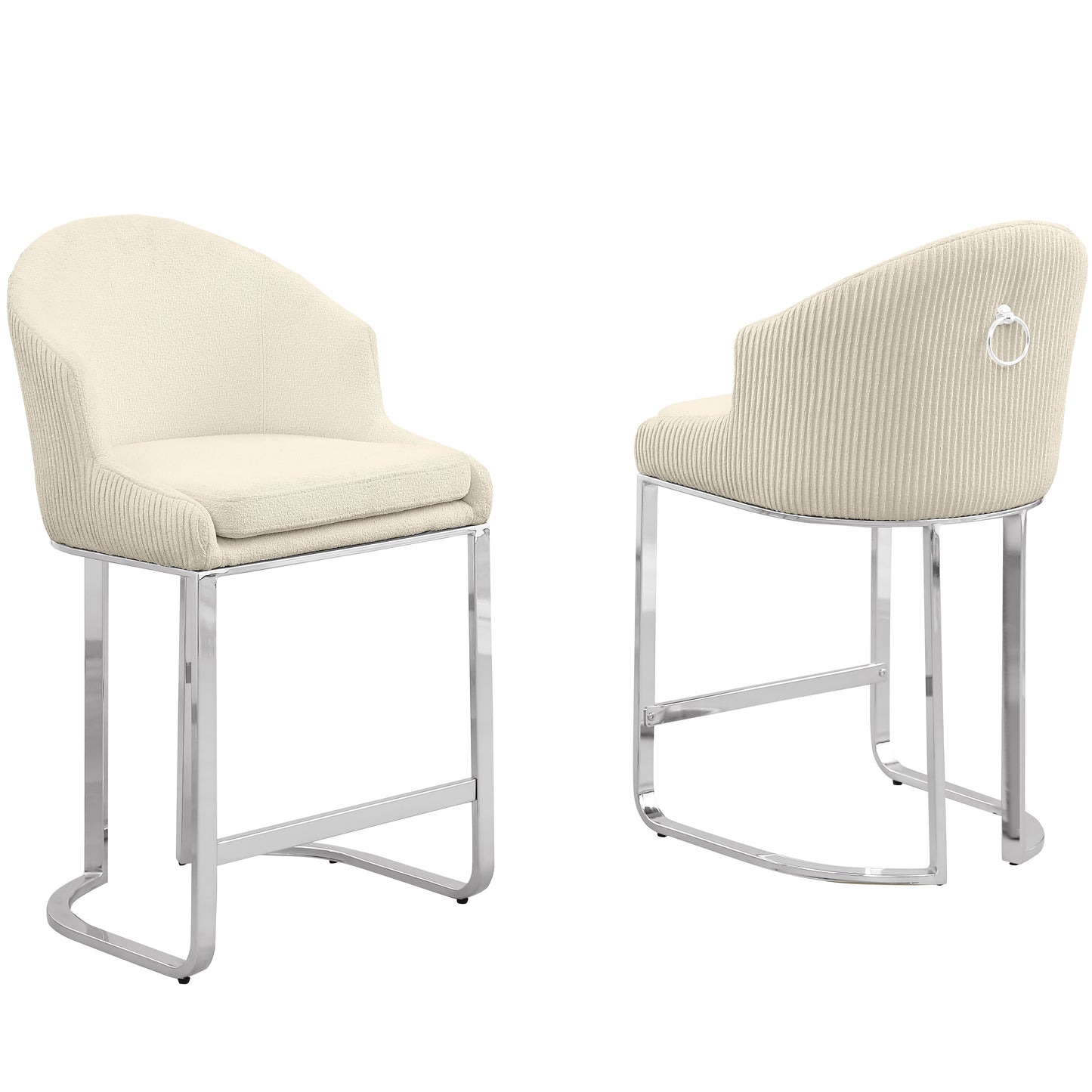 SC370-7, CH370-7, & BS370-7: Modern Teddy Upholstered Chairs with Chrome Finish Legs & Decorative Back Ring Handle (Set of 2)