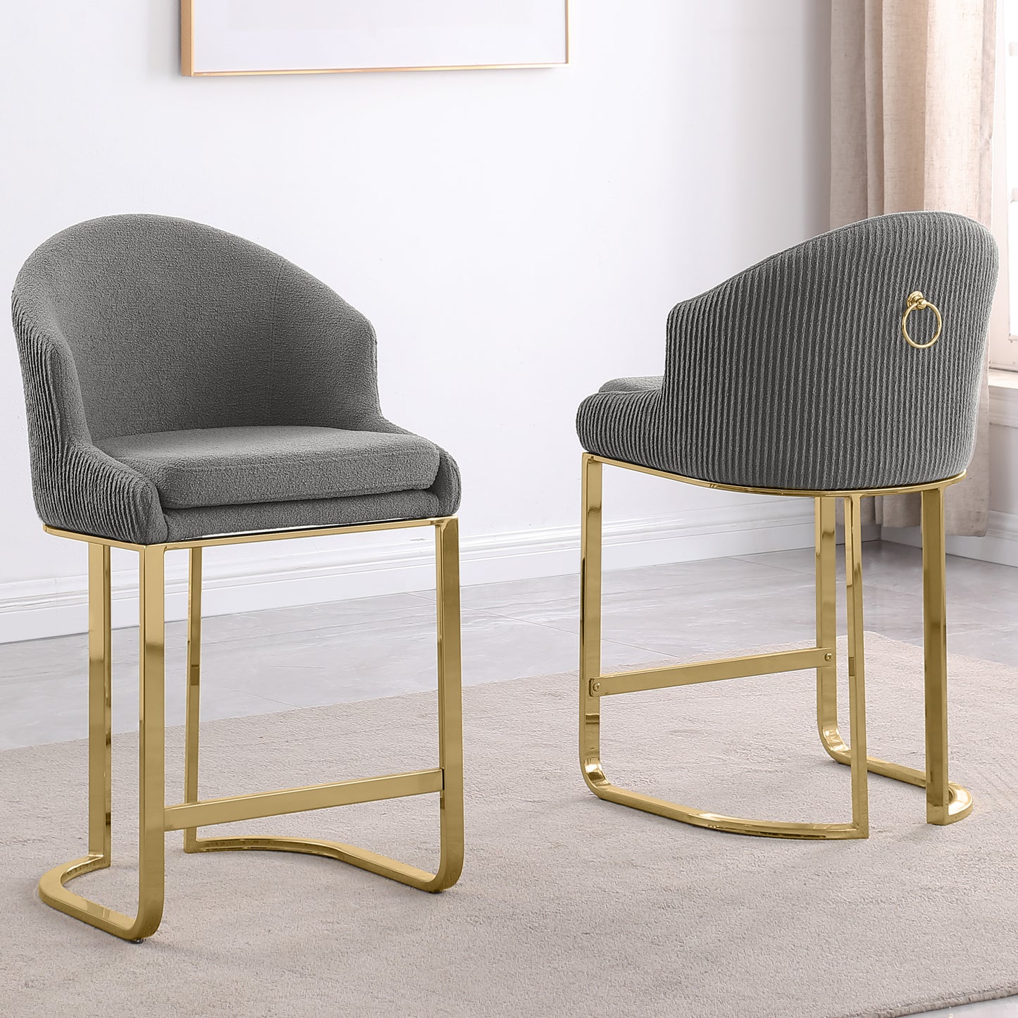 SC370-7, CH370-7, & BS370-7: Modern Teddy Upholstered Chairs with Chrome Finish Legs & Decorative Back Ring Handle (Set of 2)