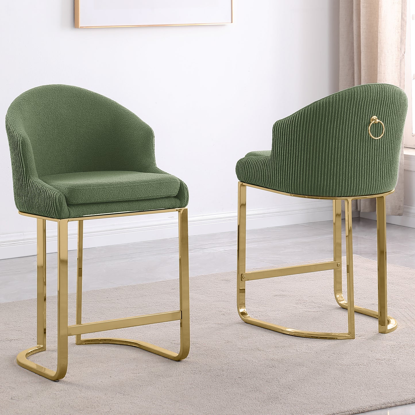 SC370-7, CH370-7, & BS370-7: Modern Teddy Upholstered Chairs with Chrome Finish Legs & Decorative Back Ring Handle (Set of 2)