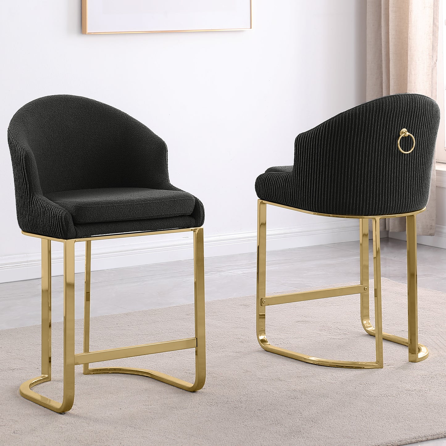 SC370-7, CH370-7, & BS370-7: Modern Teddy Upholstered Chairs with Chrome Finish Legs & Decorative Back Ring Handle (Set of 2)