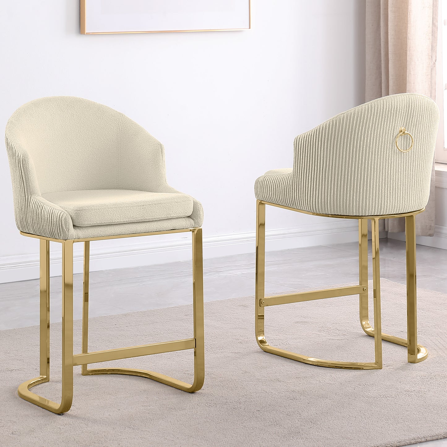 SC370-7, CH370-7, & BS370-7: Modern Teddy Upholstered Chairs with Chrome Finish Legs & Decorative Back Ring Handle (Set of 2)
