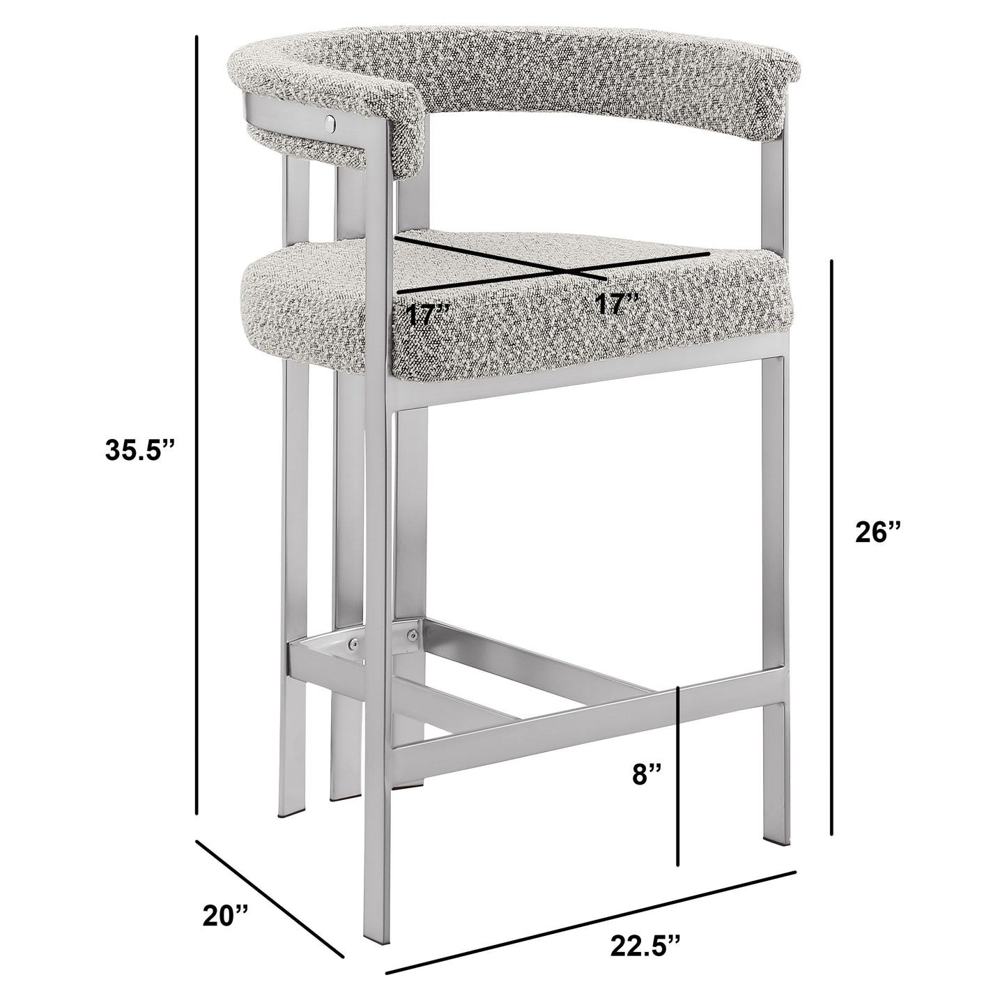 SC380-7. CH380-7, & BS380-7: Modern Boucle Upholstered Chairs with Matte Brushed Chrome Finish Legs (Set of 2)
