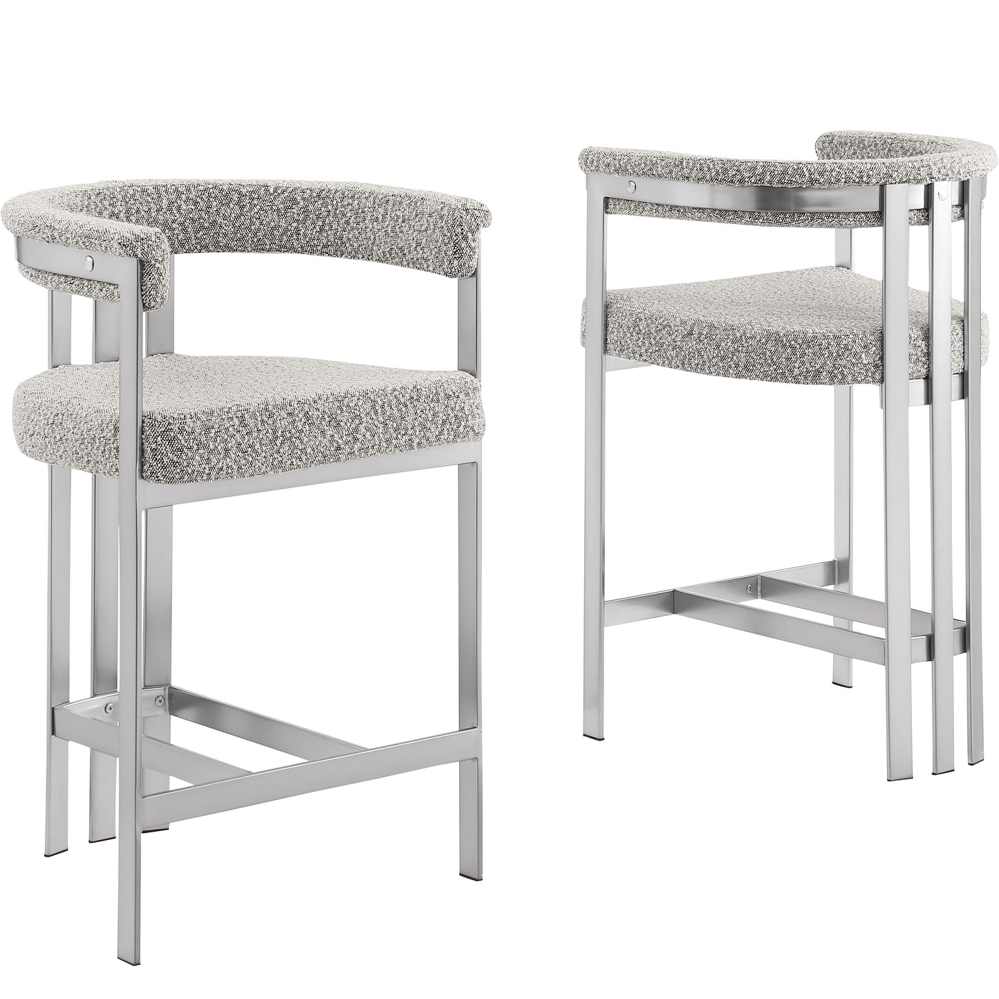 SC380-7. CH380-7, & BS380-7: Modern Boucle Upholstered Chairs with Matte Brushed Chrome Finish Legs (Set of 2)