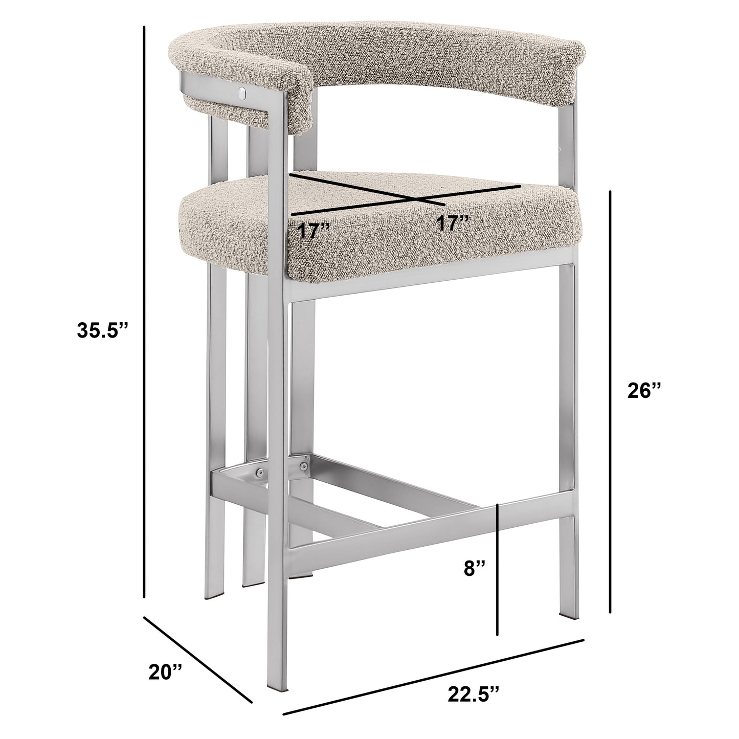 SC380-7. CH380-7, & BS380-7: Modern Boucle Upholstered Chairs with Matte Brushed Chrome Finish Legs (Set of 2)