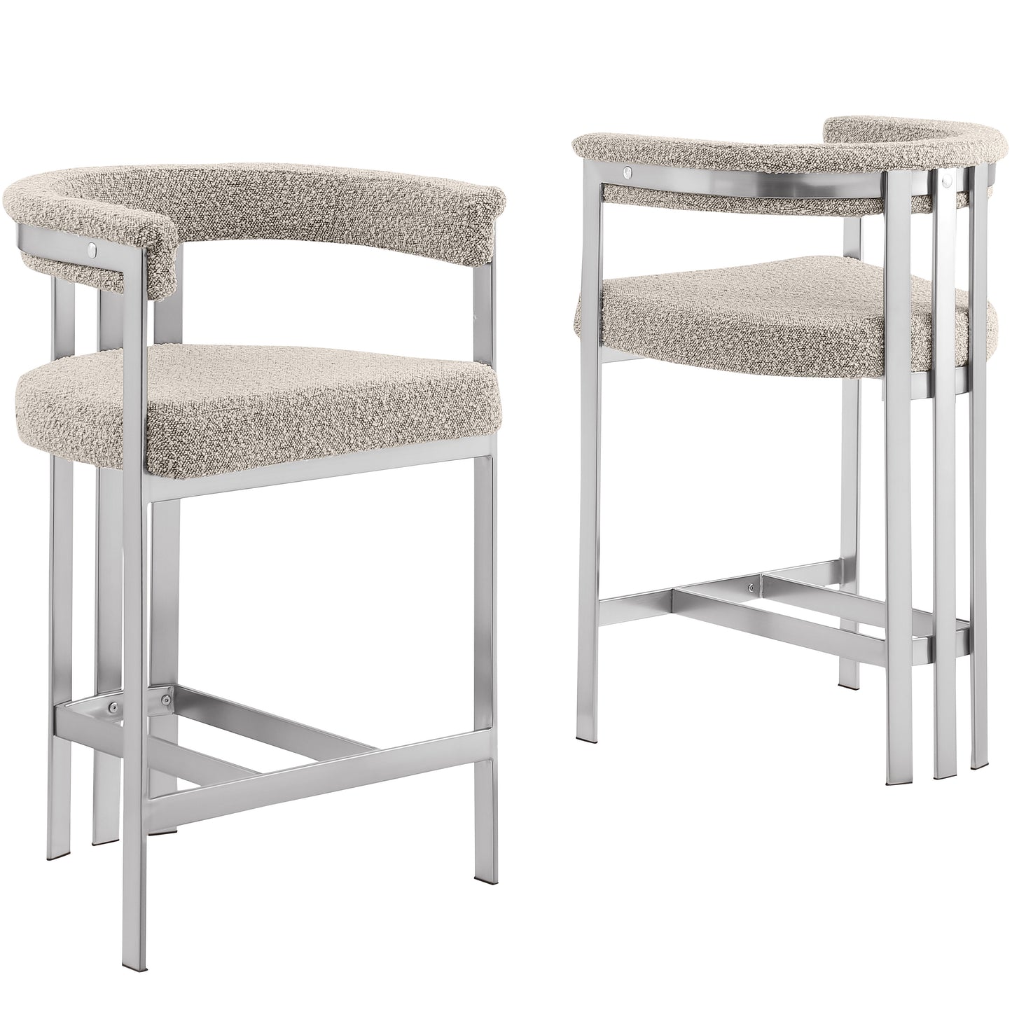 SC380-7. CH380-7, & BS380-7: Modern Boucle Upholstered Chairs with Matte Brushed Chrome Finish Legs (Set of 2)