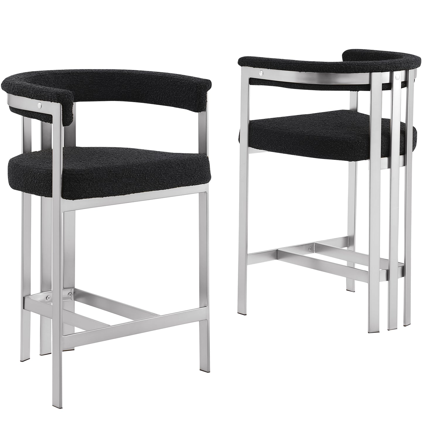 SC380-7. CH380-7, & BS380-7: Modern Boucle Upholstered Chairs with Matte Brushed Chrome Finish Legs (Set of 2)