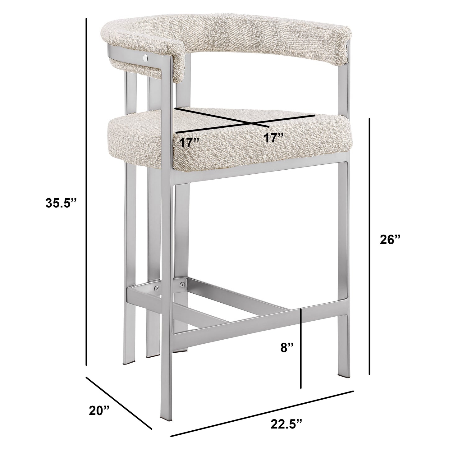SC380-7. CH380-7, & BS380-7: Modern Boucle Upholstered Chairs with Matte Brushed Chrome Finish Legs (Set of 2)
