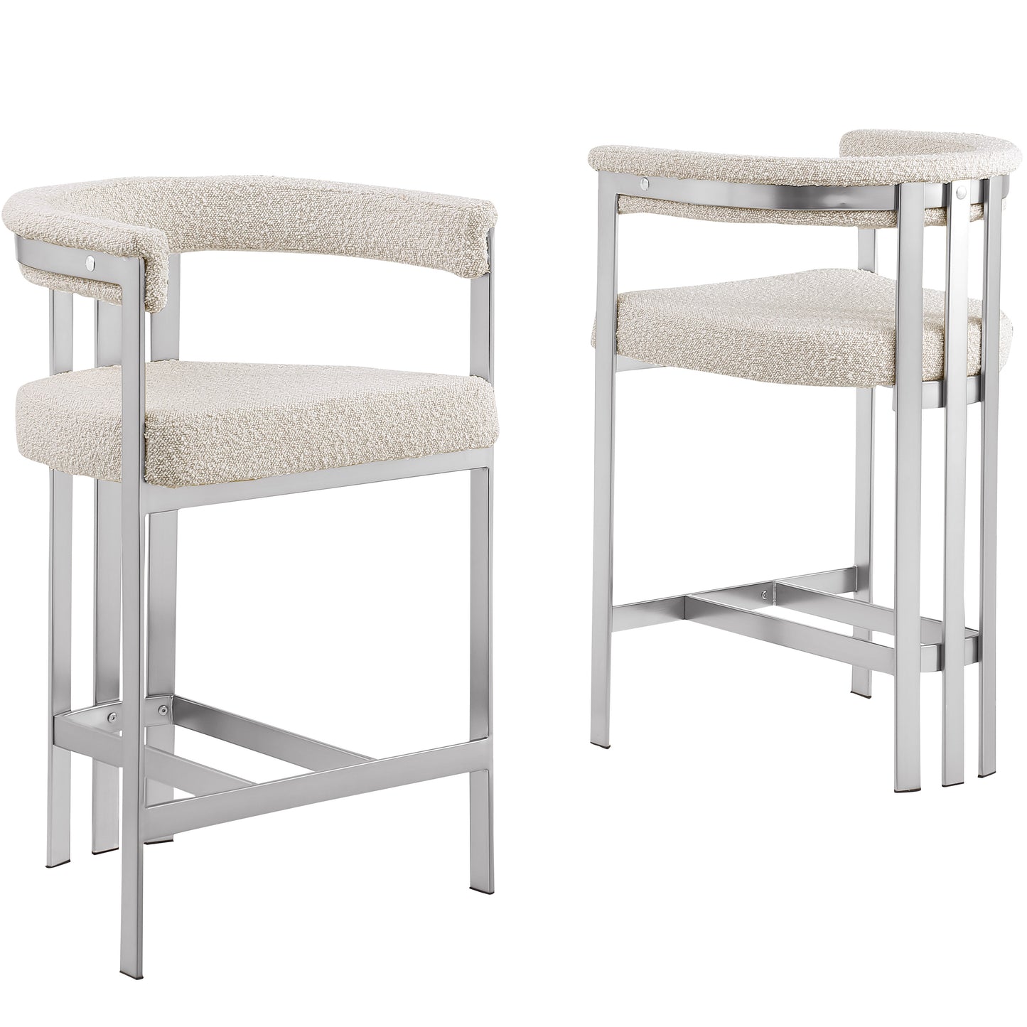SC380-7. CH380-7, & BS380-7: Modern Boucle Upholstered Chairs with Matte Brushed Chrome Finish Legs (Set of 2)