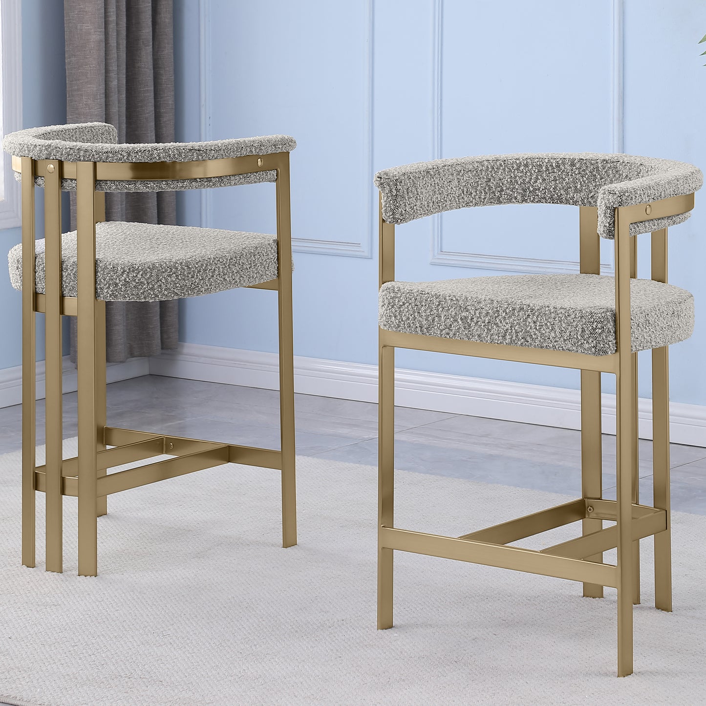 SC380-7. CH380-7, & BS380-7: Modern Boucle Upholstered Chairs with Matte Brushed Chrome Finish Legs (Set of 2)