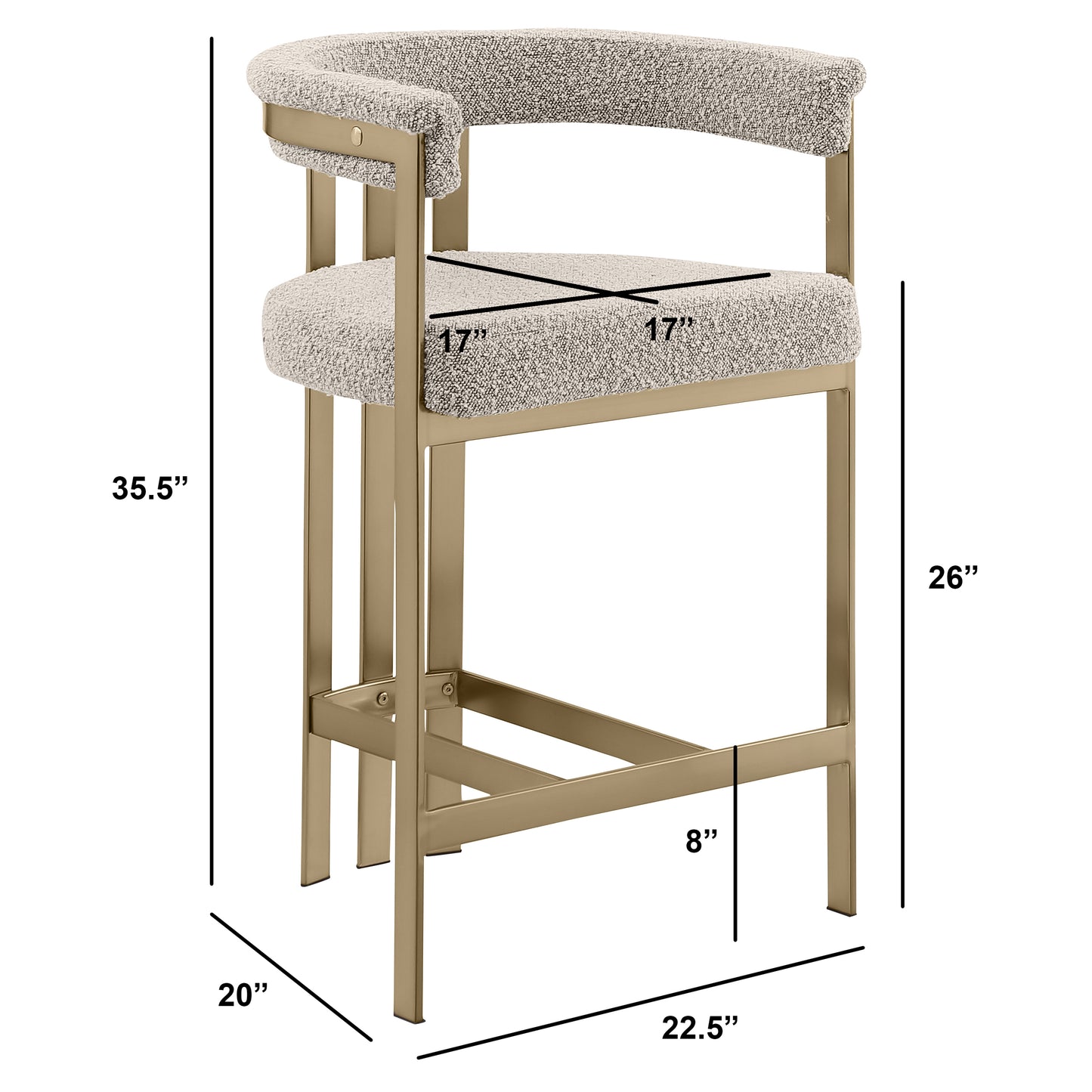 SC380-7. CH380-7, & BS380-7: Modern Boucle Upholstered Chairs with Matte Brushed Chrome Finish Legs (Set of 2)