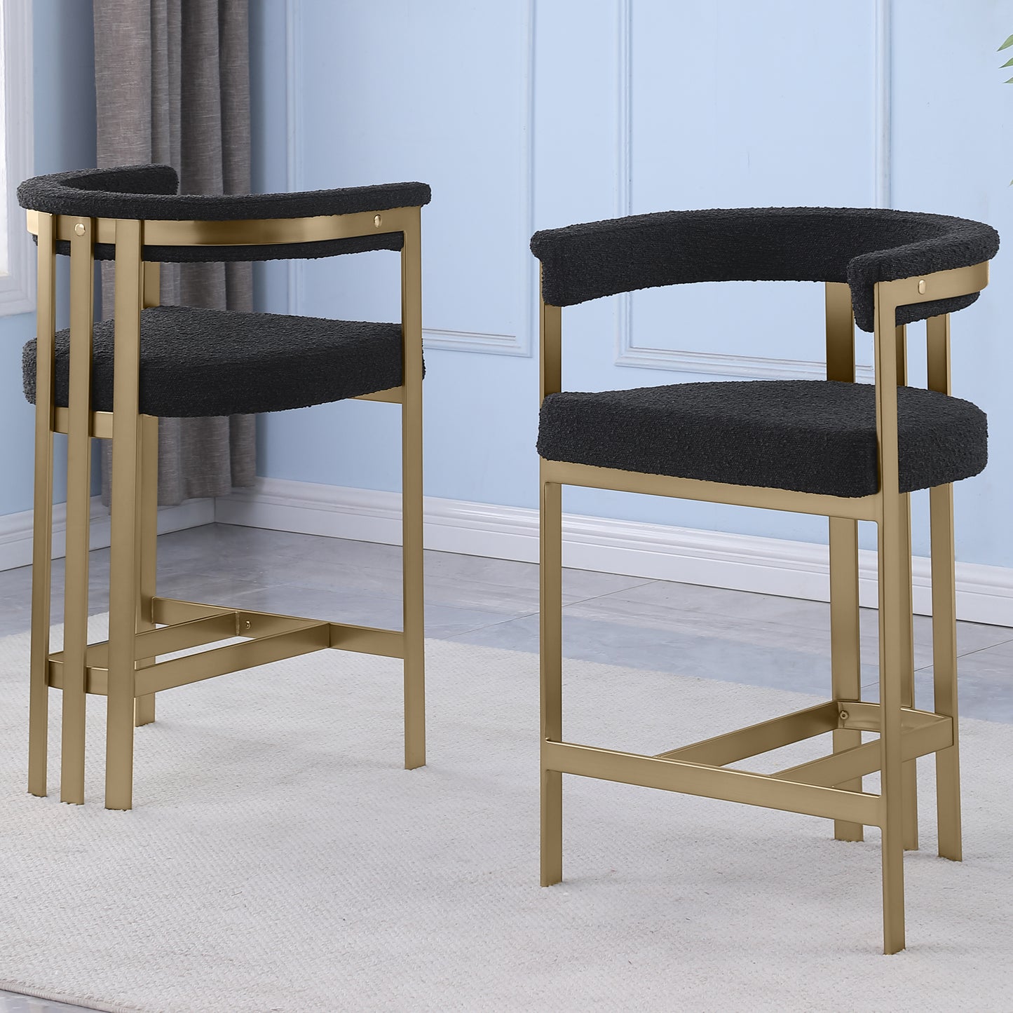 SC380-7. CH380-7, & BS380-7: Modern Boucle Upholstered Chairs with Matte Brushed Chrome Finish Legs (Set of 2)