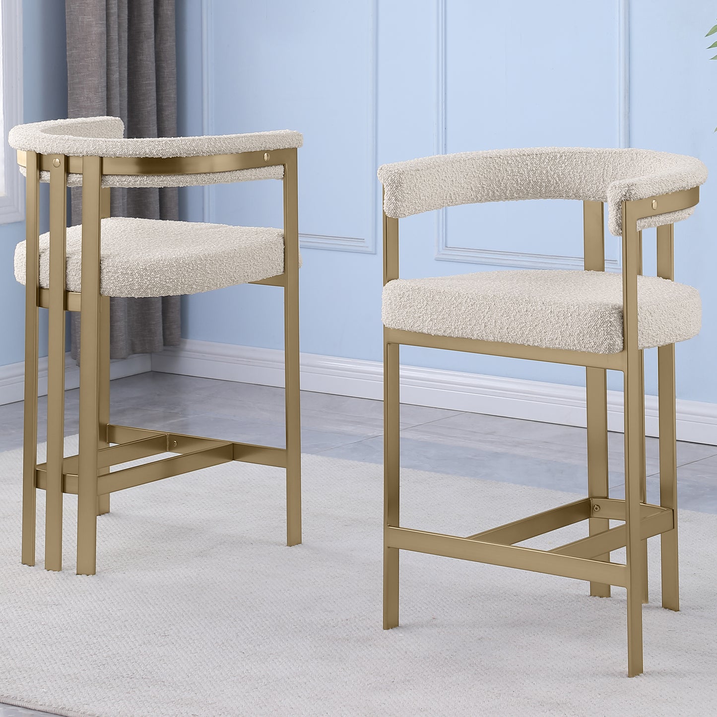 SC380-7. CH380-7, & BS380-7: Modern Boucle Upholstered Chairs with Matte Brushed Chrome Finish Legs (Set of 2)