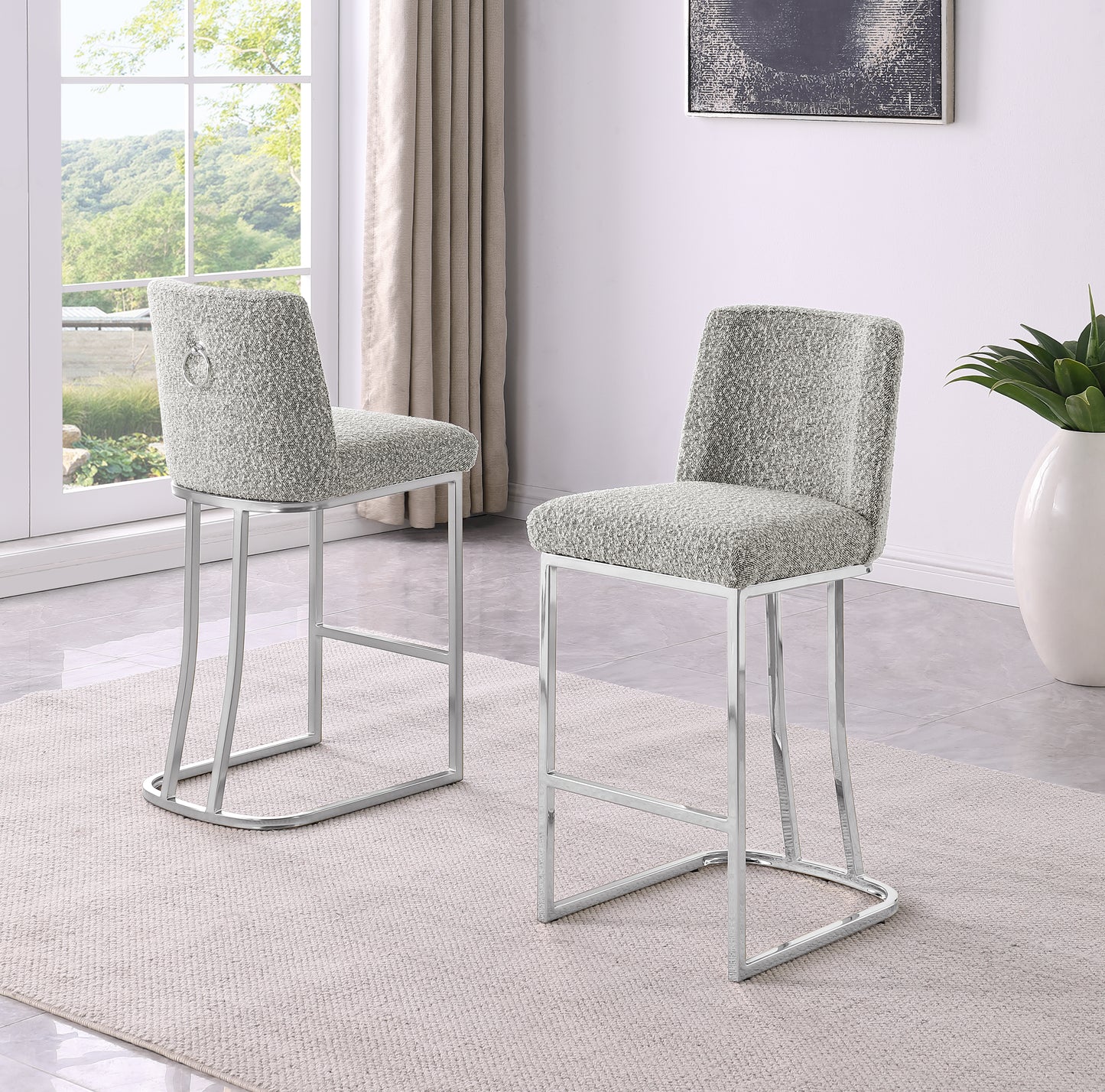 CH100-7 & CH500-7 : Modern 26" Counter Height Chairs with Chrome Finished Back Ring Handle (Set of 2)