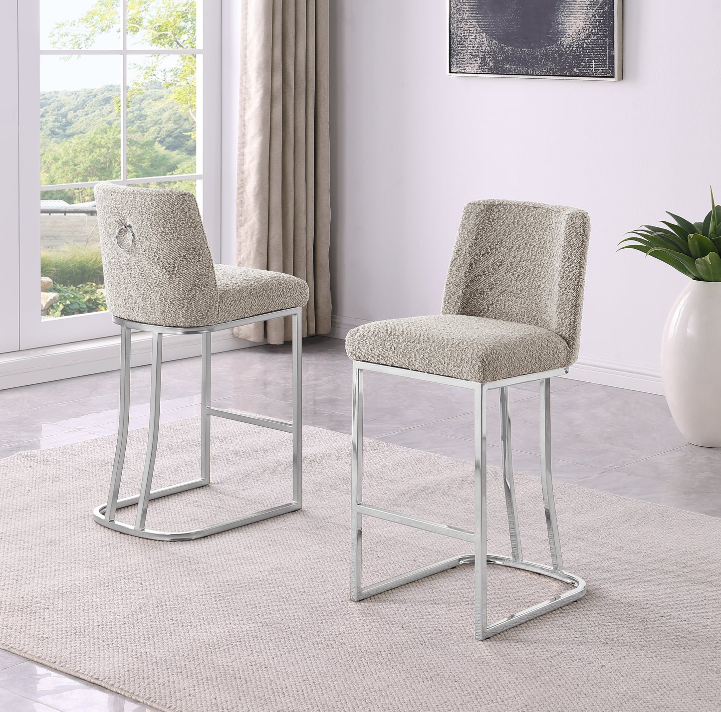 CH100-7 & CH500-7 : Modern 26" Counter Height Chairs with Chrome Finished Back Ring Handle (Set of 2)