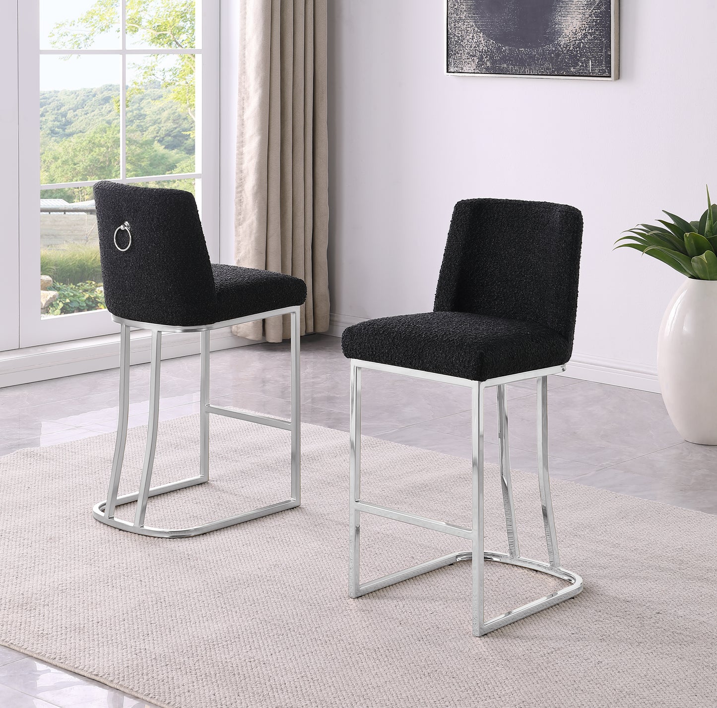 CH100-7 & CH500-7 : Modern 26" Counter Height Chairs with Chrome Finished Back Ring Handle (Set of 2)