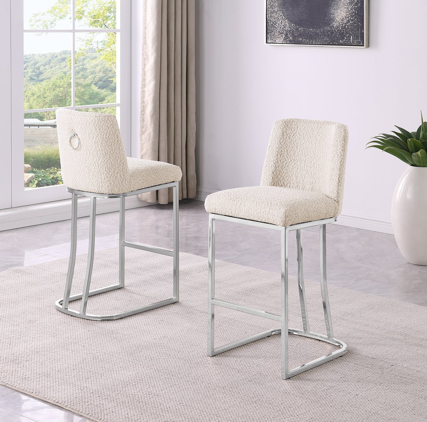 CH100-7 & CH500-7 : Modern 26" Counter Height Chairs with Chrome Finished Back Ring Handle (Set of 2)