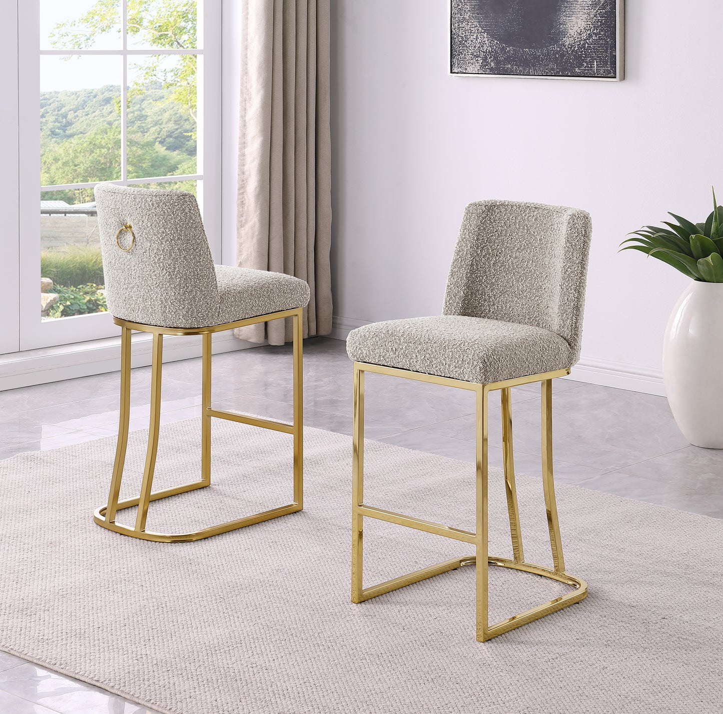 CH100-7 & CH500-7 : Modern 26" Counter Height Chairs with Chrome Finished Back Ring Handle (Set of 2)