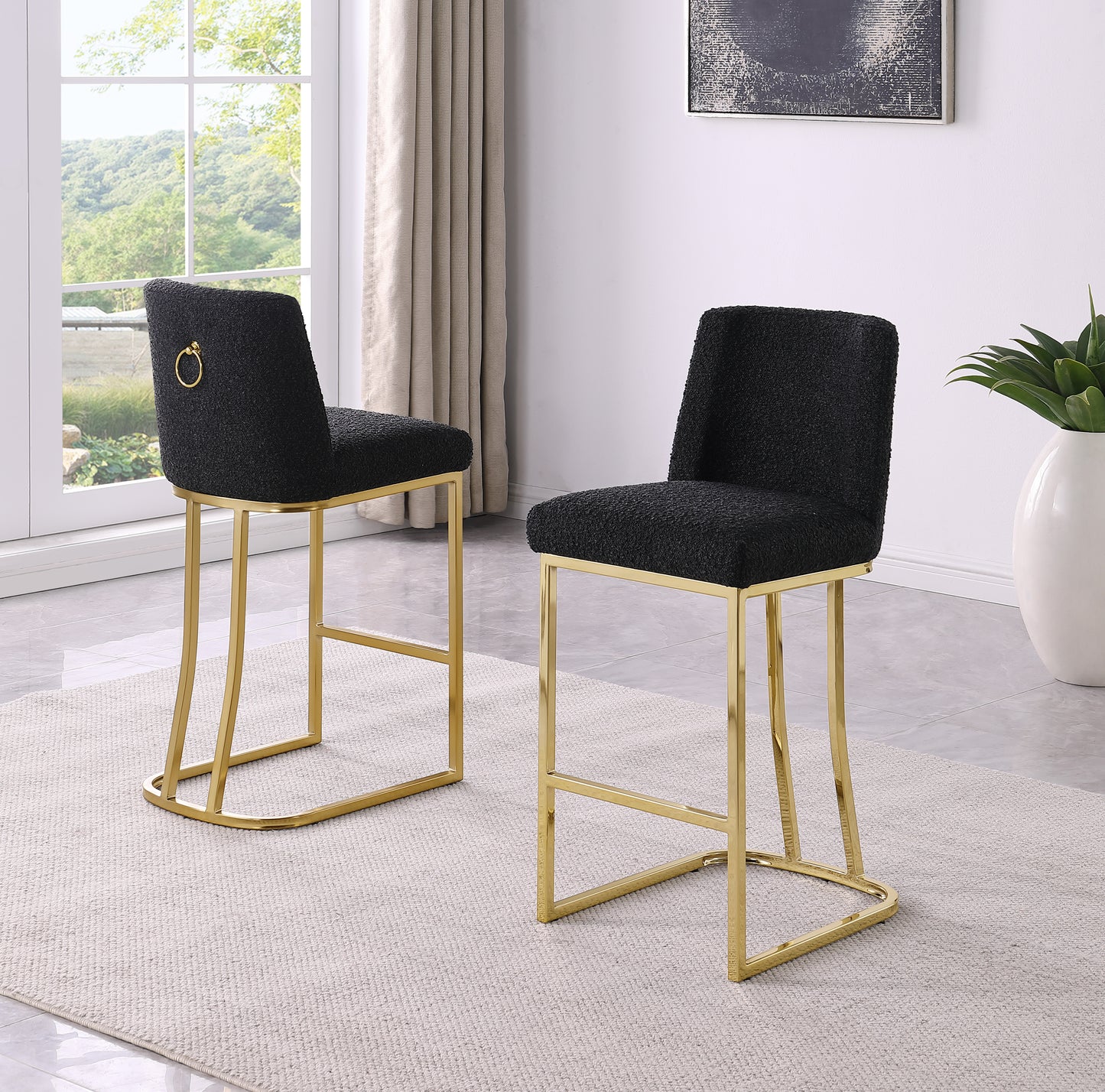 CH100-7 & CH500-7 : Modern 26" Counter Height Chairs with Chrome Finished Back Ring Handle (Set of 2)