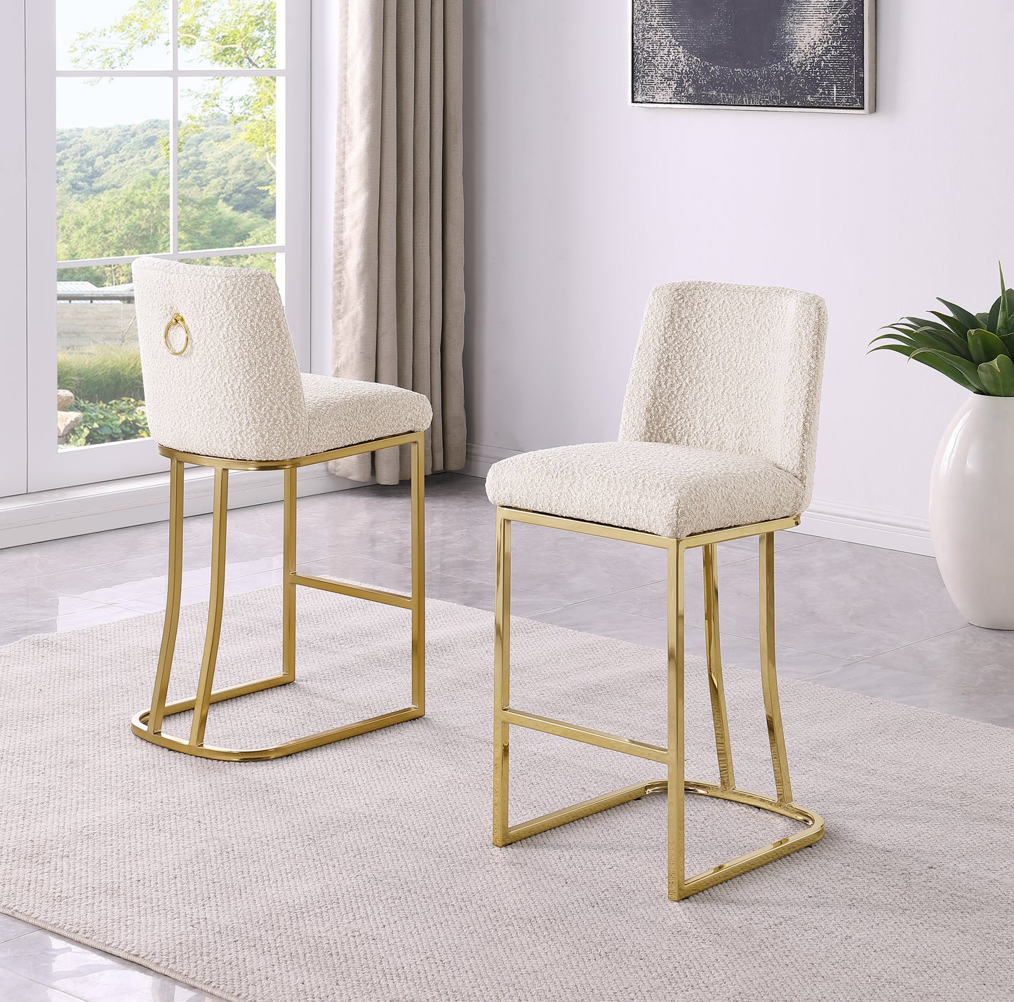 CH100-7 & CH500-7 : Modern 26" Counter Height Chairs with Chrome Finished Back Ring Handle (Set of 2)