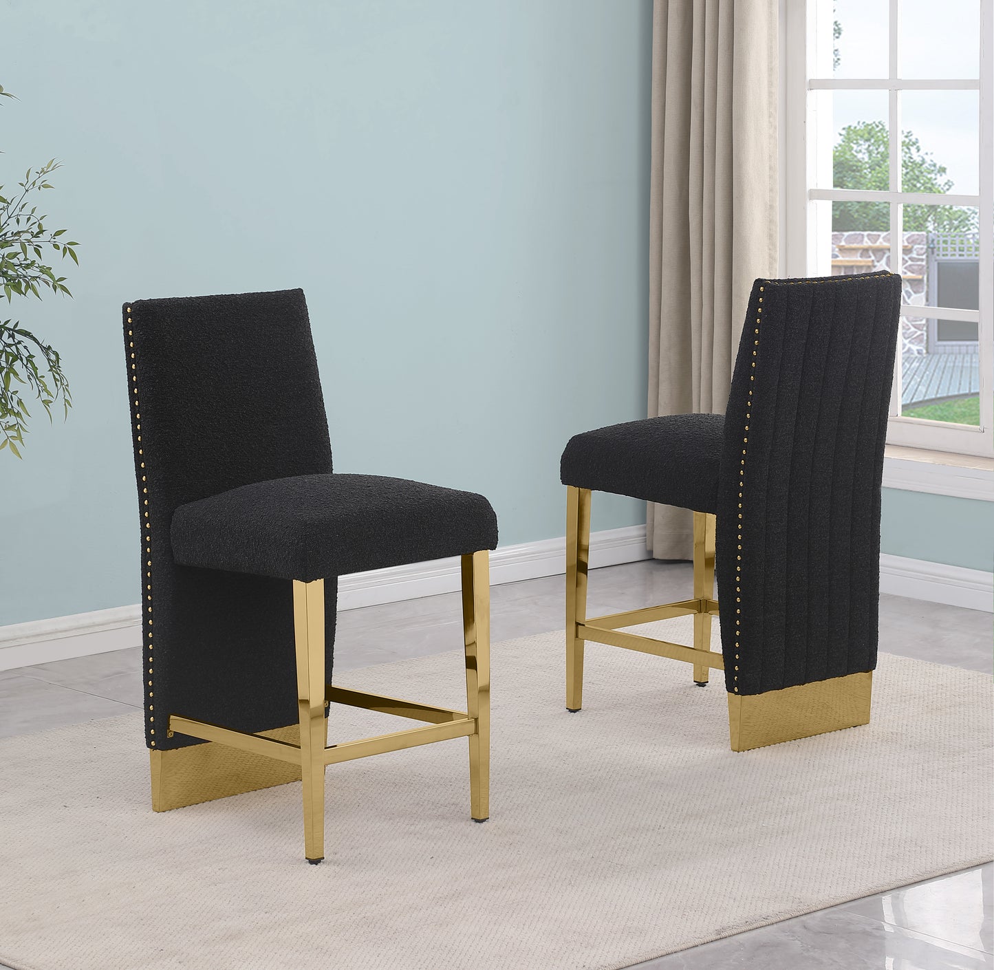 SC560-7, CH560-7, & BS560-7: Modern Upholstered Side Chair Set of 2 - Boucle Fabric - Chrome Legs