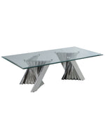 Modern glass coffee table with stainless steel geometric fan base