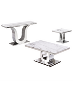 White marble coffee table set with stainless steel base