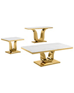 CT320 - 2 White Marble Coffee Table Set With Gold Stainless Steel Base by Quality Living Furniture