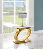 Modern white marble console table with oval gold stainless steel base
