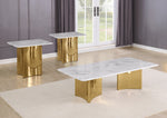 3 piece coffee table set with end tables in white marble top and gold stainless steel base