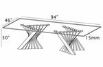 94-Inch Modern Glass-Top Dining Table with Architectural Twisted Gold Metal Base (D04) by Quality Living Furniture