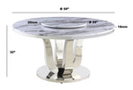 Round Light Gray Marble Dining Table with Lazy Susan and Stainless Steel Base (D16-DTL) by Quality Living Furniture