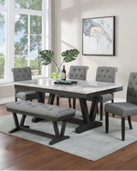 White Faux Marble Dining Set with Button Tufted Seating, Gray & Beige Upholstery (D185 & D186) by Quality Living Furniture