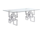 79 inch Clear Tempered Glass Dining Table with Stainless Steel Double Pedestal Base, Gold & Silver (D221 D222) by Quality Living Furniture