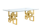 79 inch Clear Tempered Glass Dining Table with Stainless Steel Double Pedestal Base, Gold & Silver (D221 D222) by Quality Living Furniture