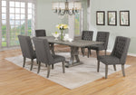 104-Inch Modern Traditional Rustic Gray Dining Set with Tufted Linen Chairs (D25 & D26) by Quality Living Furniture