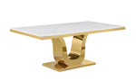 Rectangle White Marble Dining Table with Gold Steel Base, Silver & Gold (D320 D321) by Quality Living Furniture