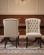 Classic Beige Linen Wingback Dining Chairs with Button Tufting and Dark Wood Legs (Set of 2) (D35) by Quality Living Furniture