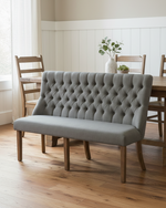 70 Inch Upholstered Dining Bench With Button Tufted Back, Gray & Beige (D41 D42) by Quality Living Furniture