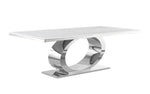 87-Inch Modern White Marble Top Dining Table with Polished Gold Oval Base by Quality Living Furniture
